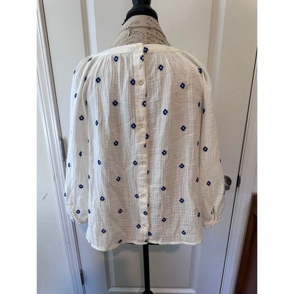 Madewell Woman’s sz M Embroidered Lightspun Wide-Neck Cuffed-Sleeve Top - Picture 6 of 10